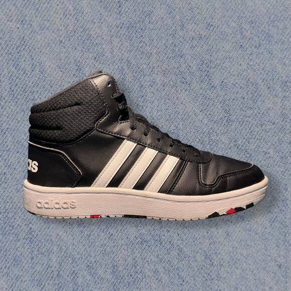 Adidas Hoops 2.0 Mid Men’s Black, White & Red Camo Sneakers - Size 7 - Picture 2 of 6